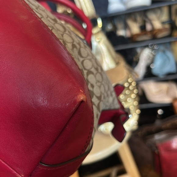 Coach 21154 Cherry Red Khaki Jacquard Legacy Signature Stripe Molly Bag - Picture 15 of 15